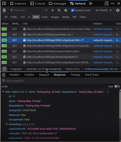 Figure 1- Response data visible in plain-text using a simple browser network console. 